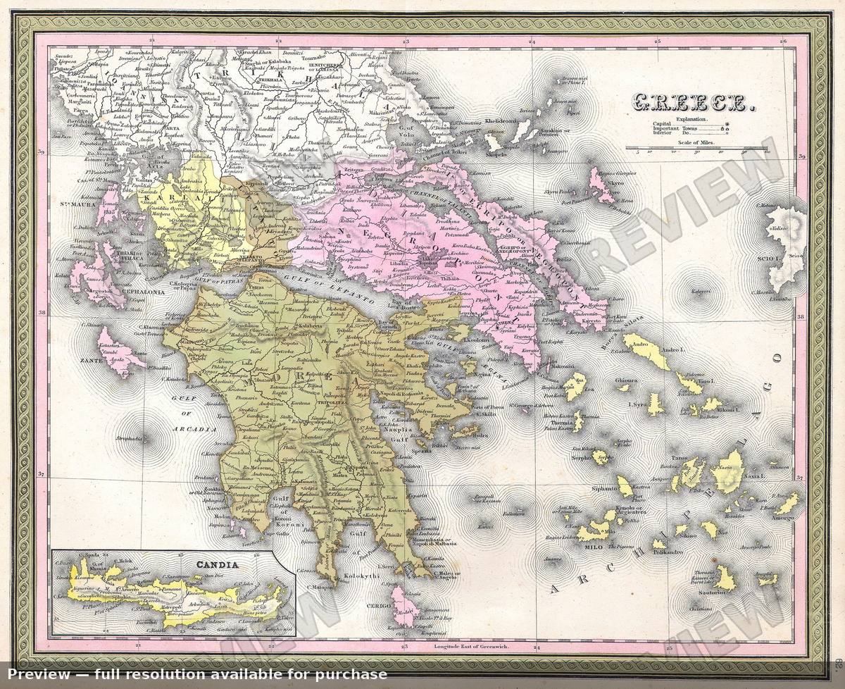 Antique map: Greece, 1850
