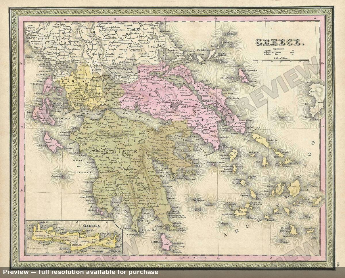Antique map: Greece, 1849
