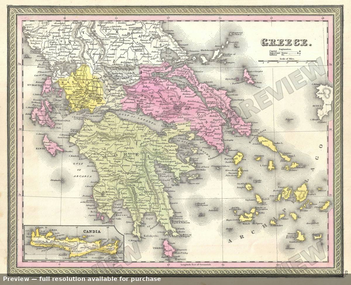 Antique map: Greece, 1854