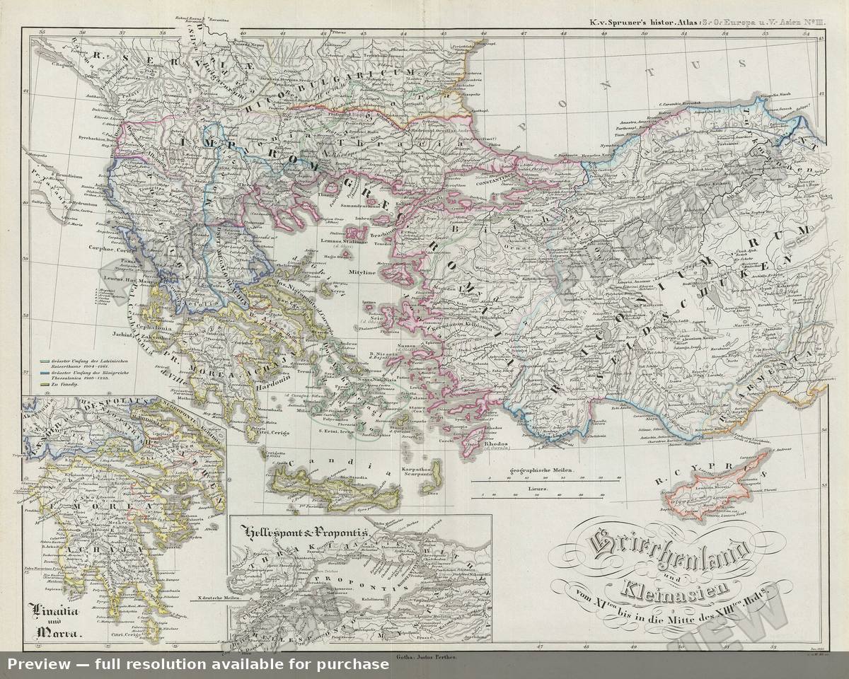 Antique map: Greece Asia Minor Byzantine, 1854, 1854