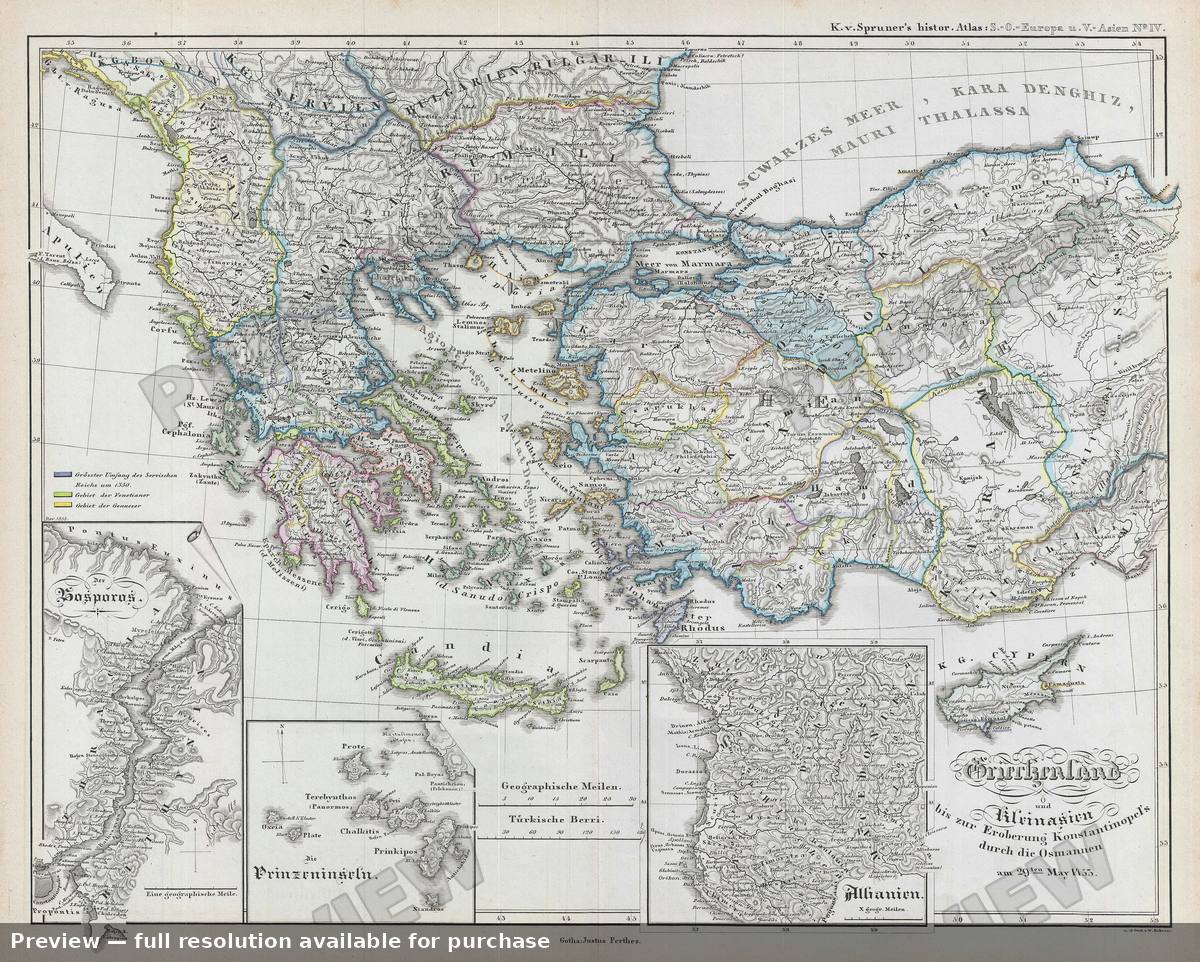 Antique map: Greece Asia Minor Constantinople, 1854, 1854