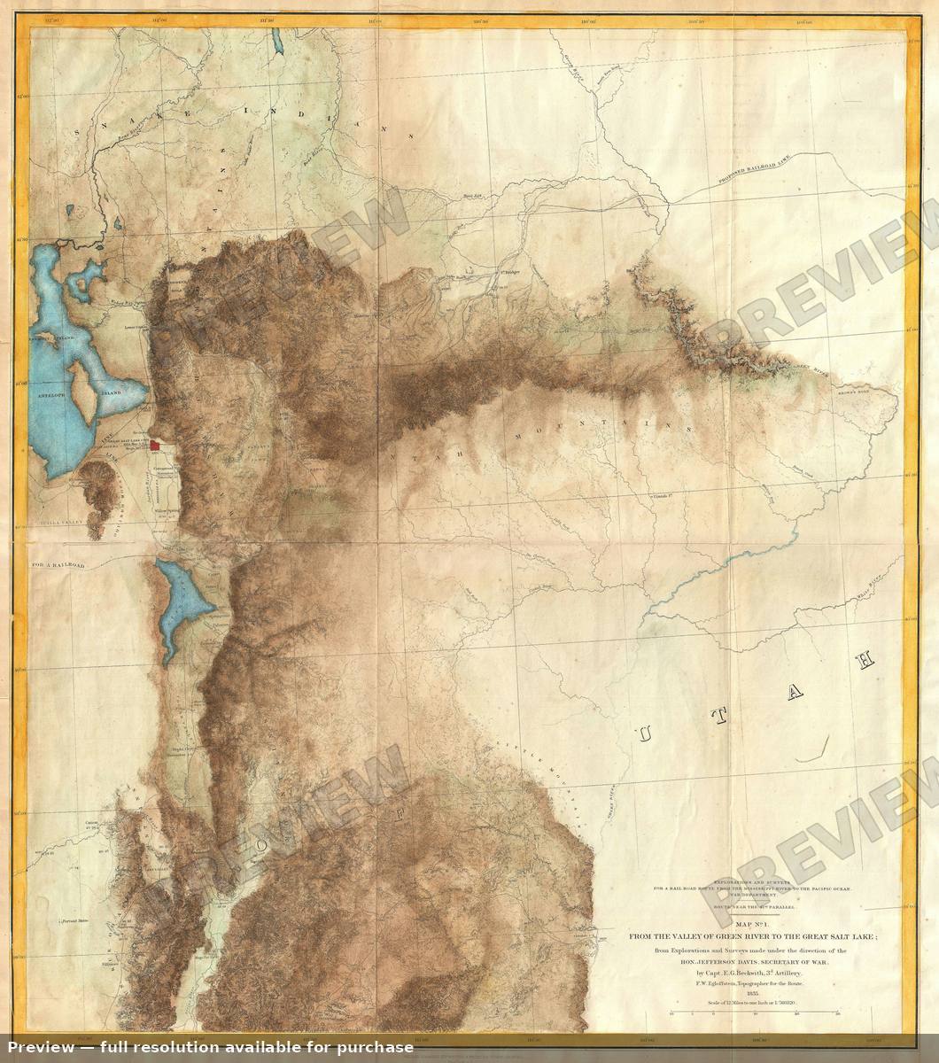 Antique map: Green River Salt Lake, 1855, 1855