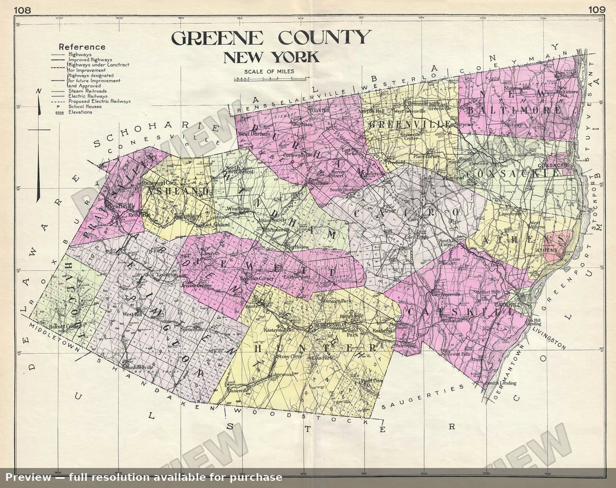 Antique map: Greene County NY, 1912