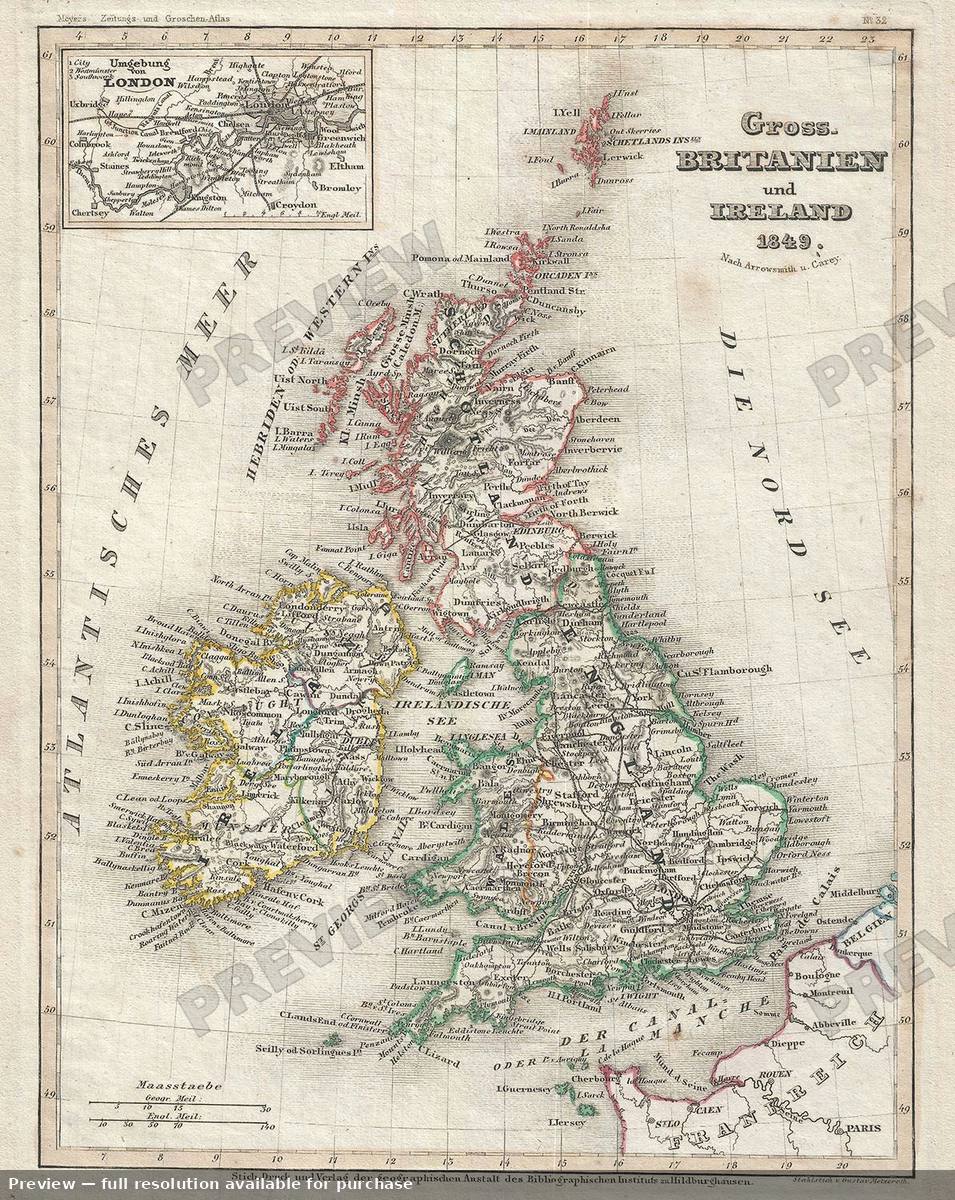 Antique map: Gross Britanien, 1849, 1849