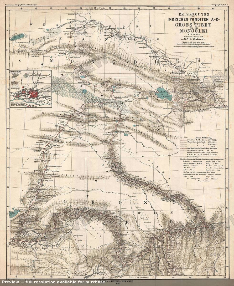 Antique map: Gross Tibet, 1885, 1885