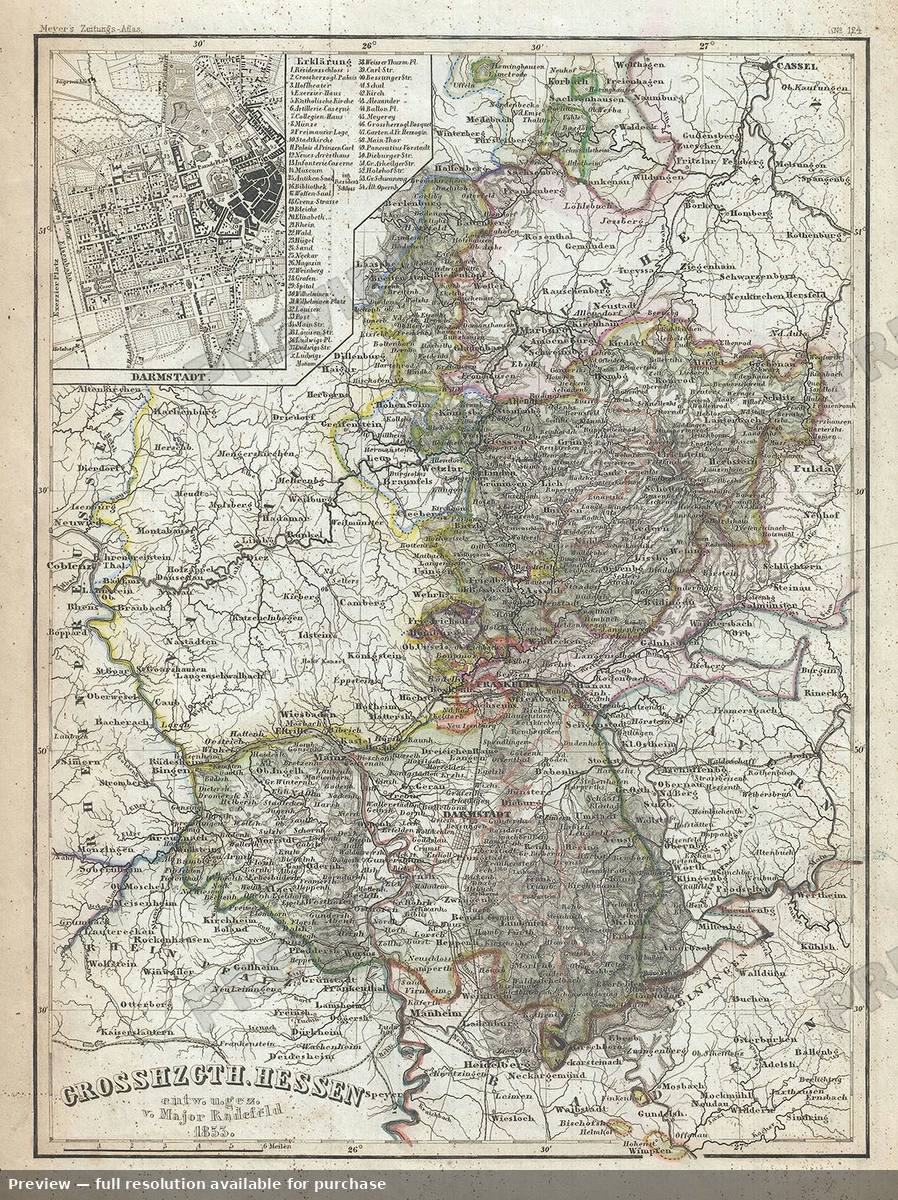 Antique map: Grosshzgth Hessen, 1853
