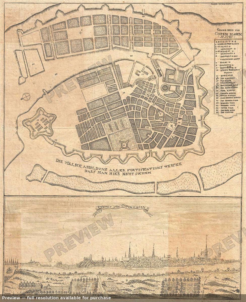 Antique map: Grundriss Copenhagen, 1727, 1727