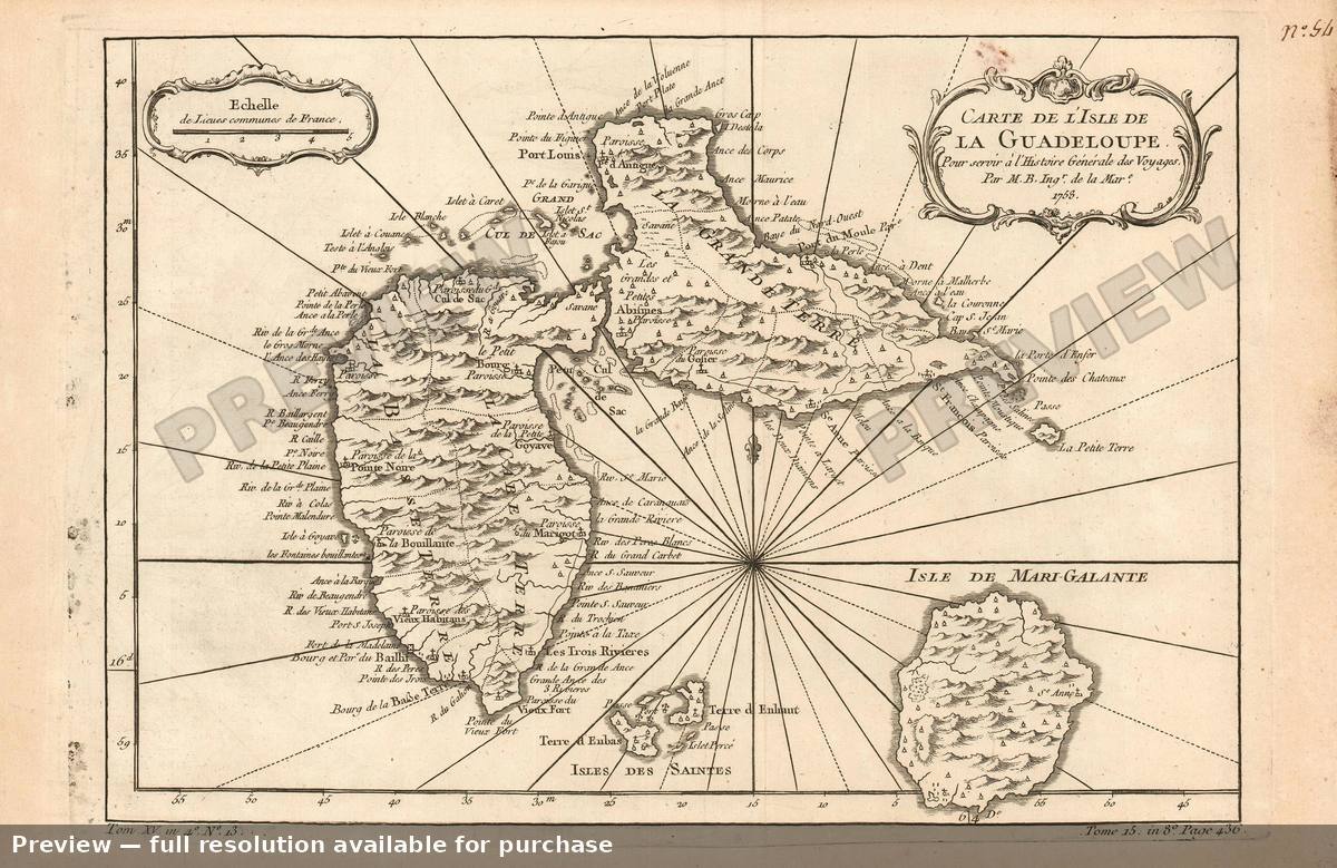 Antique map: Guadeloupe, 1780