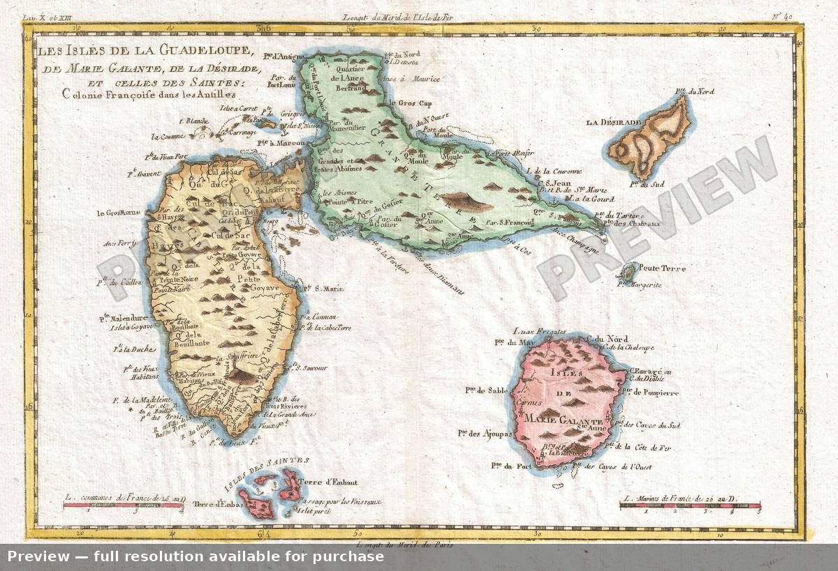 Antique map: Guadeloupe, 1780, 1780