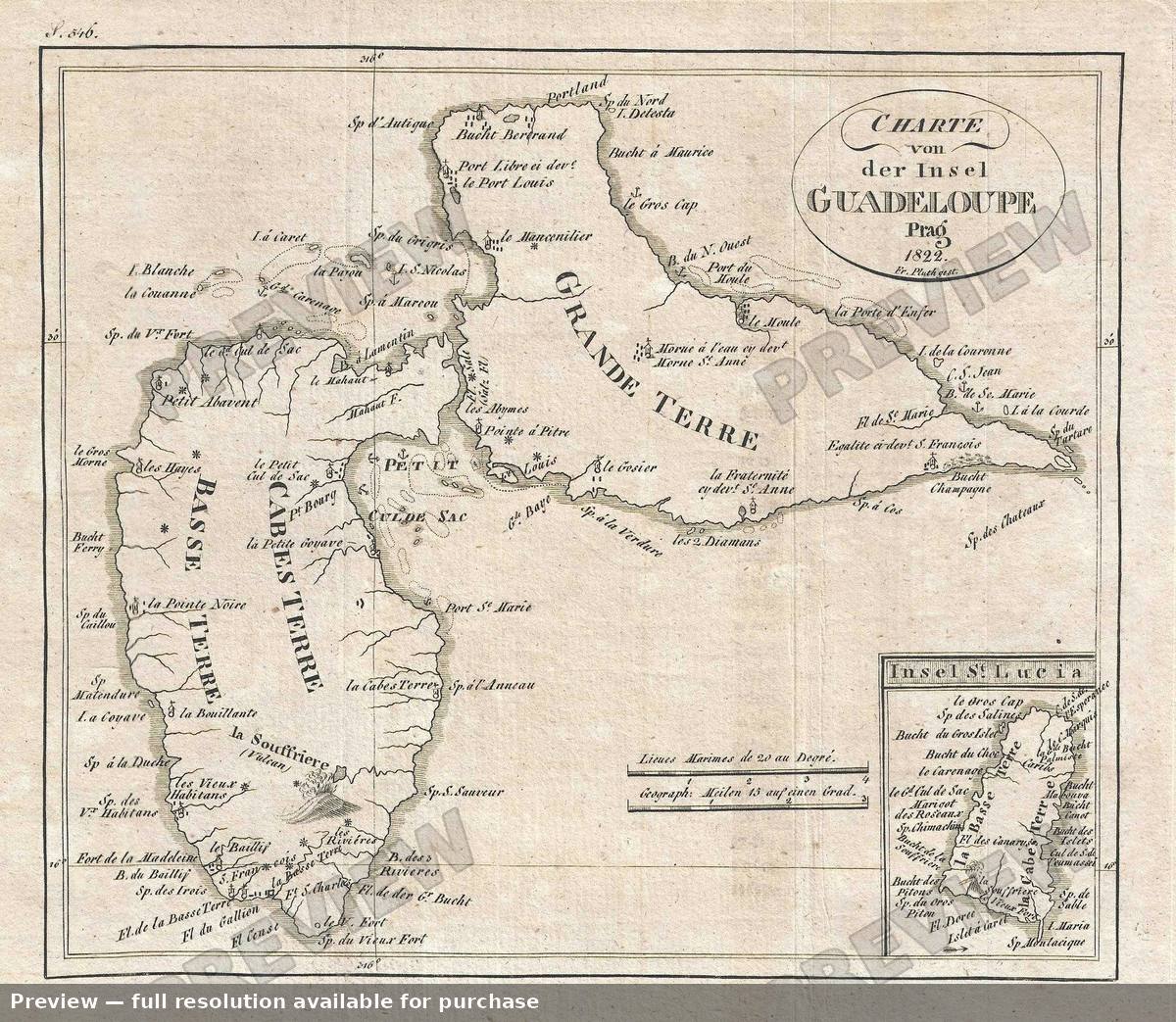 Antique map: Guadeloupe, 1822