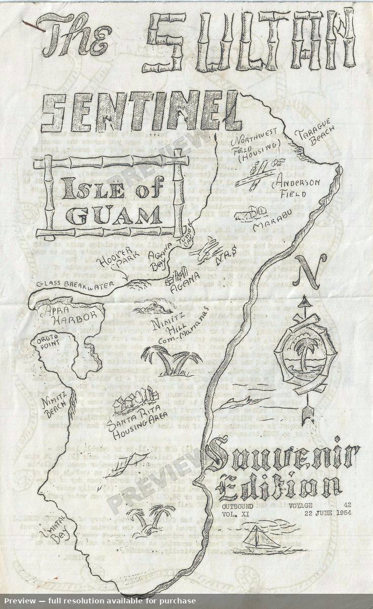Antique map: Guam, 1954, 1954
