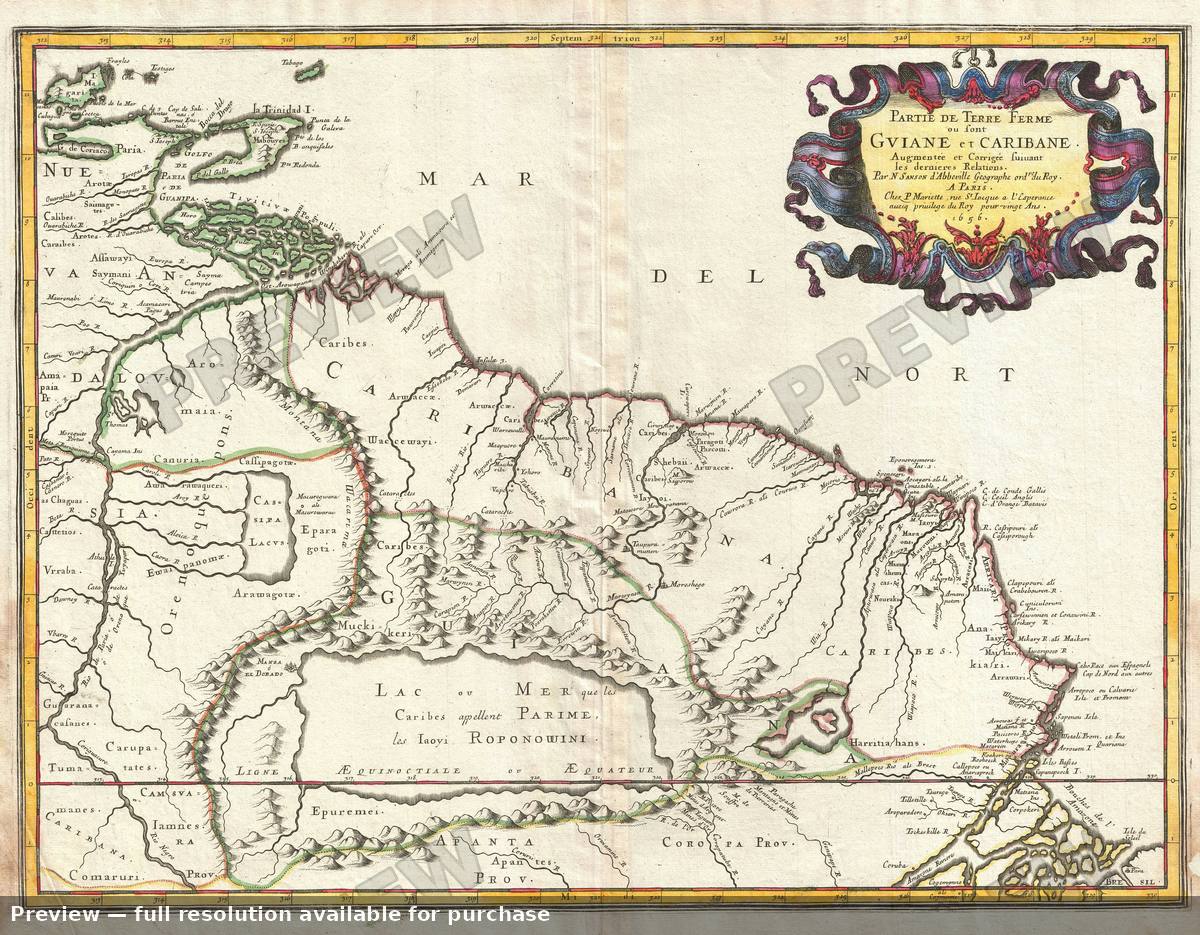Antique map: Guiane, 1656