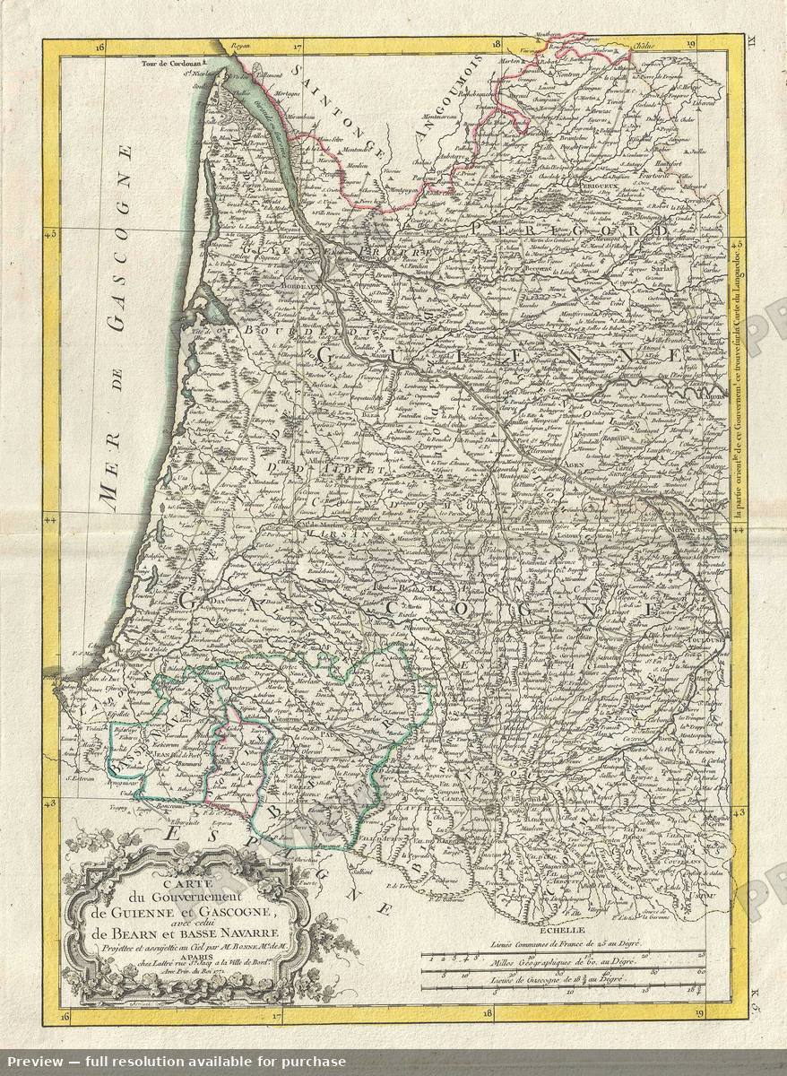 Antique map: Guinne Gascogne, 1771, 1771