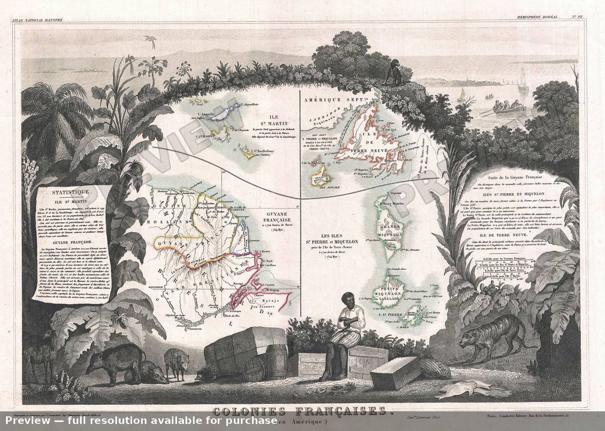 Antique map: Guyane Miquelon, 1852, 1852
