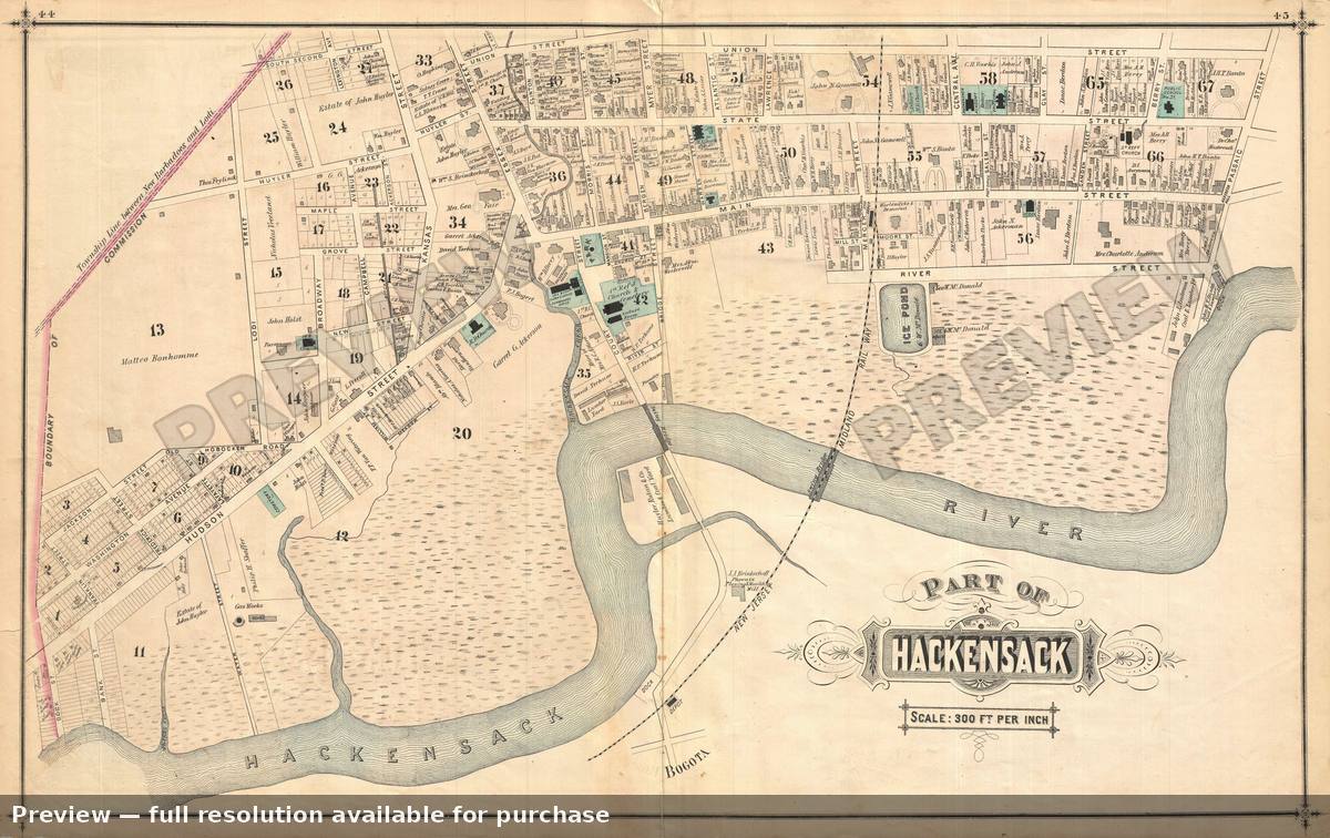 Antique map: Hackensack NJ 1, 1876