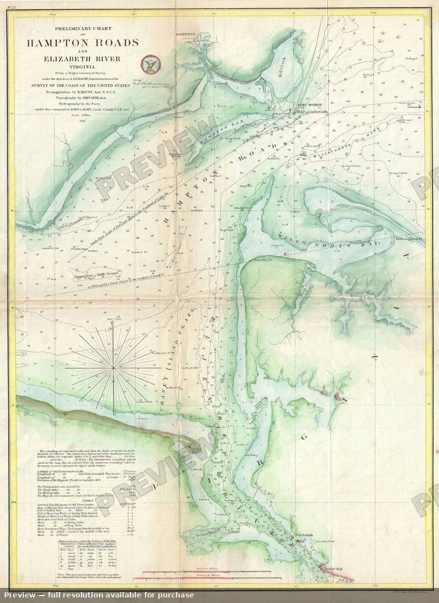 Antique map: Hampton Roads, 1857, 1857