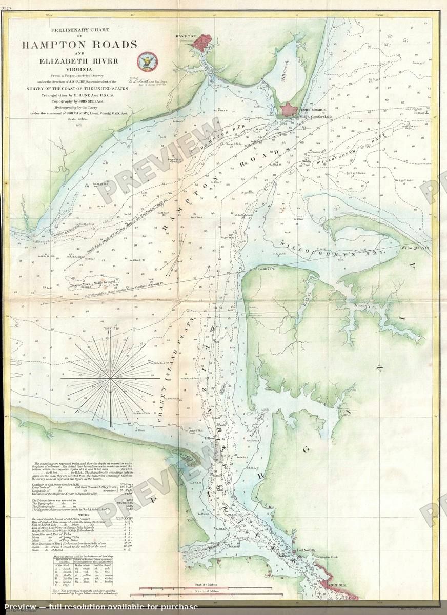 Antique map: Hampton Roads 2, 1857, 1857