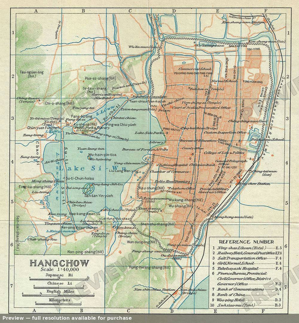 Antique map: Hangchow, 1924