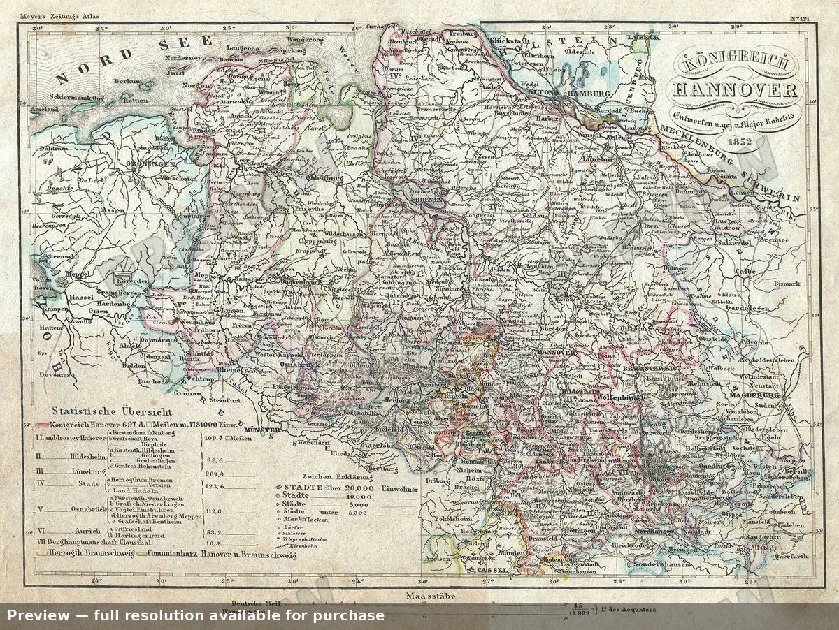 Antique map: Hannover, 1852