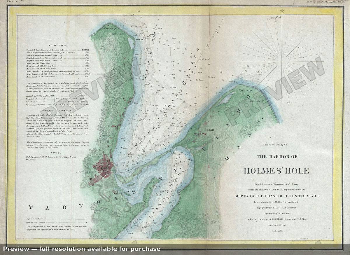 Antique map: Harbor Holmes Hole, 1847, 1847