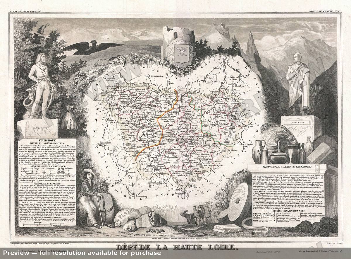 Antique map: Haute Loire, 1852, 1852