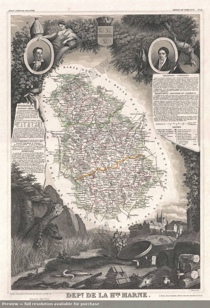 Antique map: Haute Marne, 1852