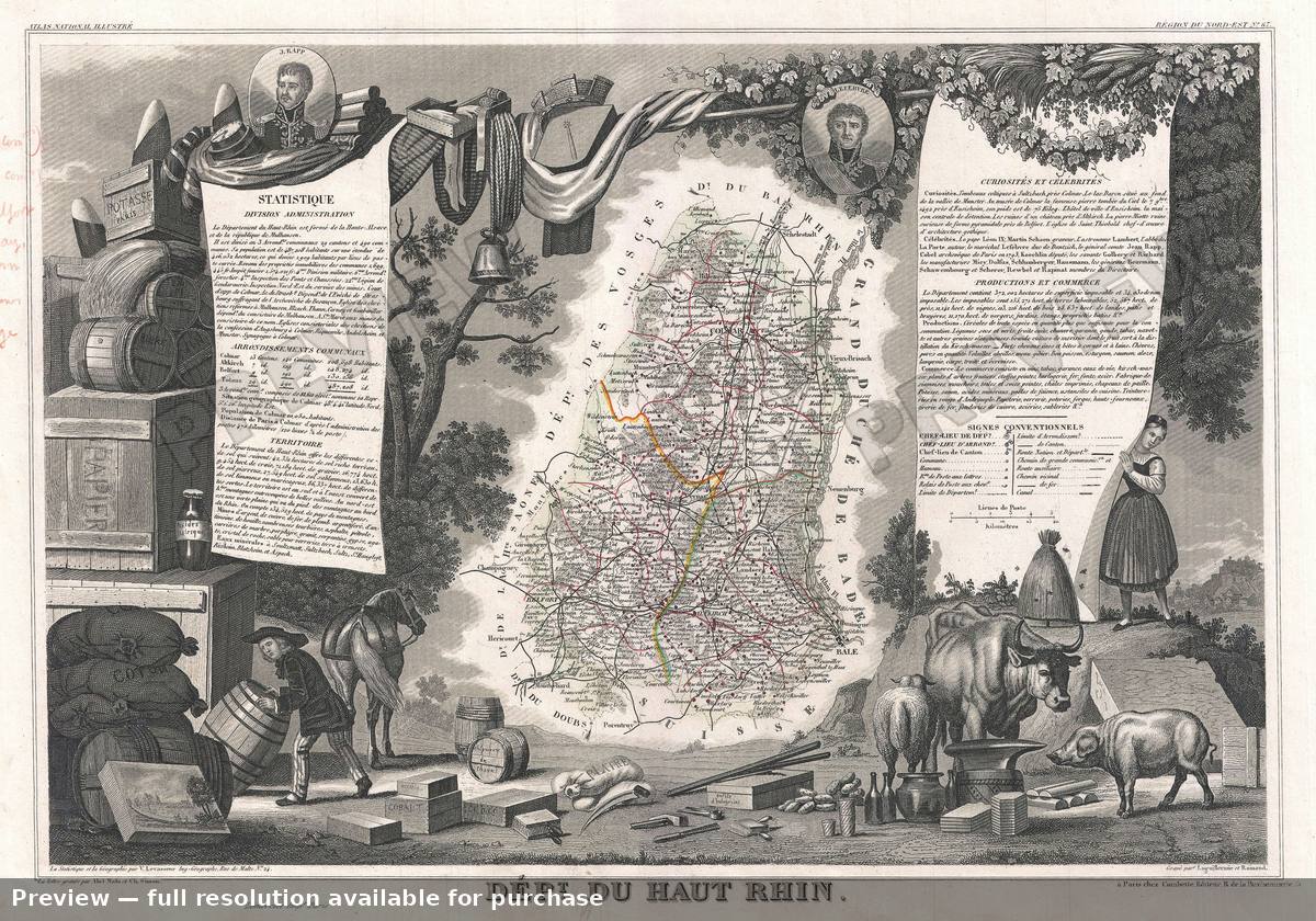 Antique map: Haute Rhin, 1852