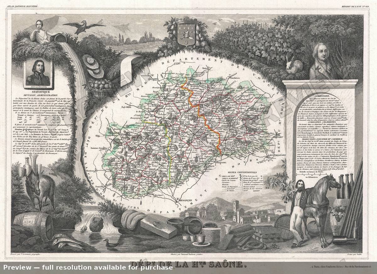 Antique map: Haute Saone, 1852