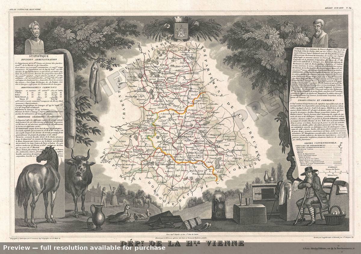 Antique map: Haute Vienne, 1852, 1852