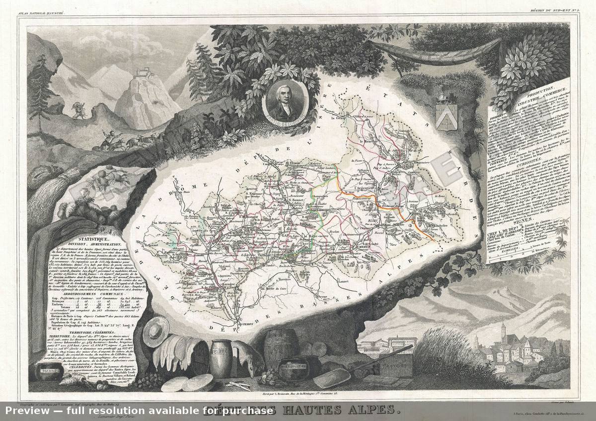 Antique map: Hautes Alpes, 1852, 1852