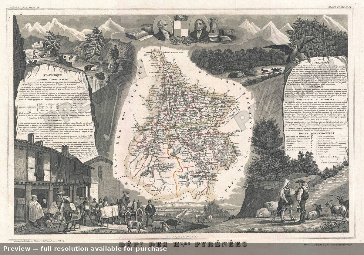 Antique map: Hautes Pyrenees, 1852