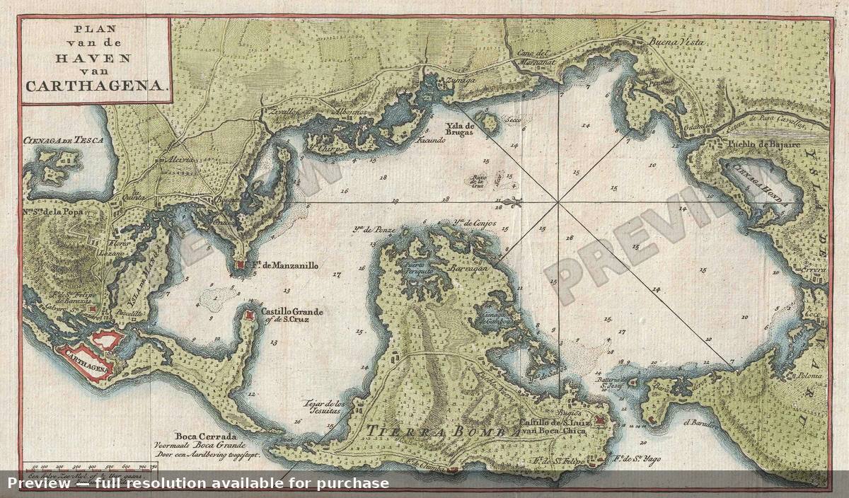 Antique map: Haven Carthagena, 1765