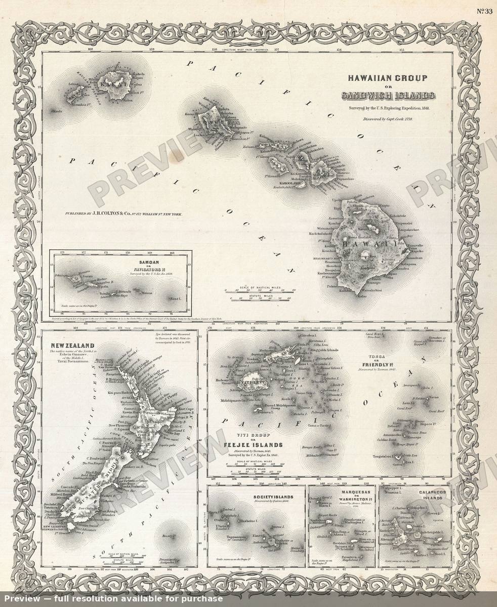 Antique map: Hawaii, 1855