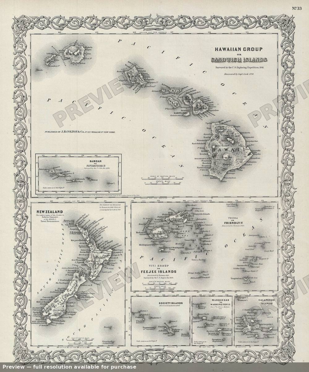 Antique map: Hawaii, 1856, 1856