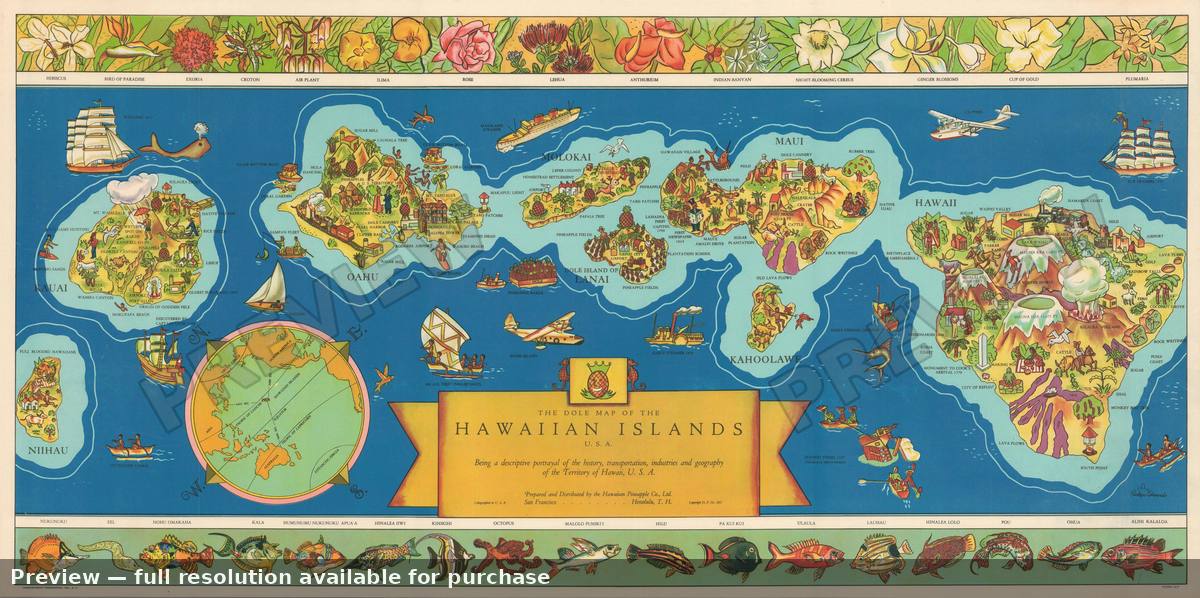 Antique map: Hawaii, 1937, 1937