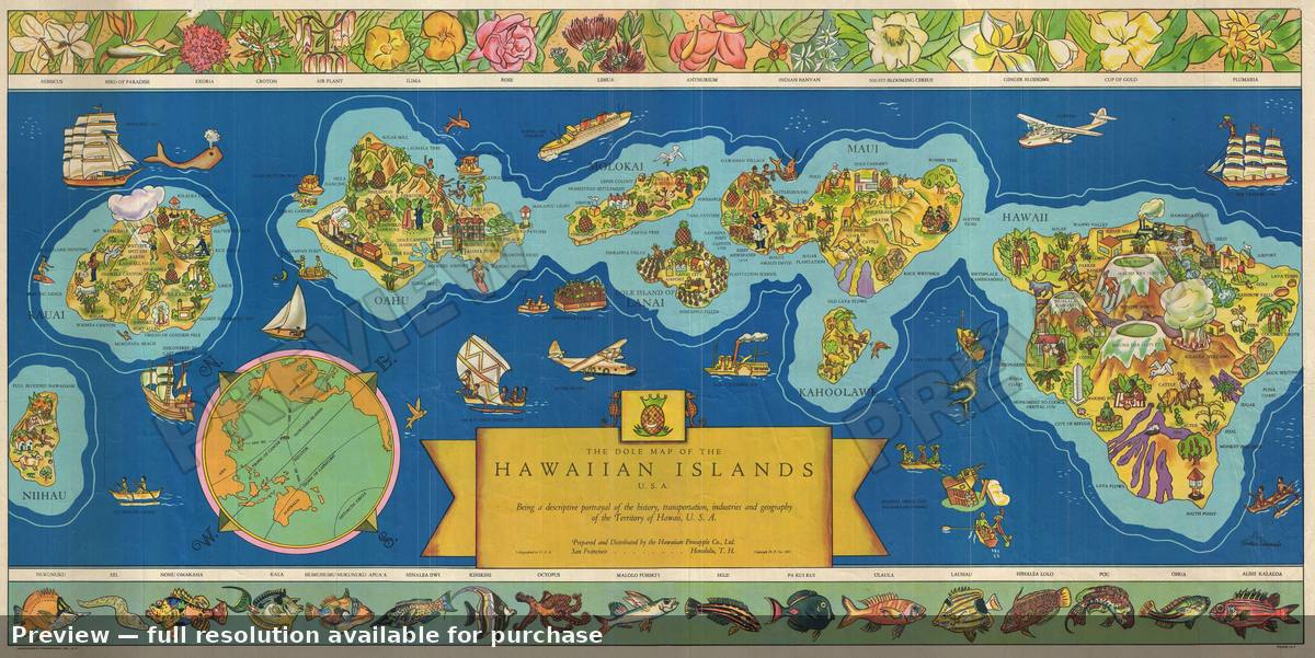 Antique map: Hawaii, 1937, 1937
