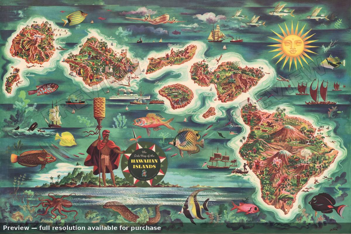 Antique map: Hawaii, 1950, 1950