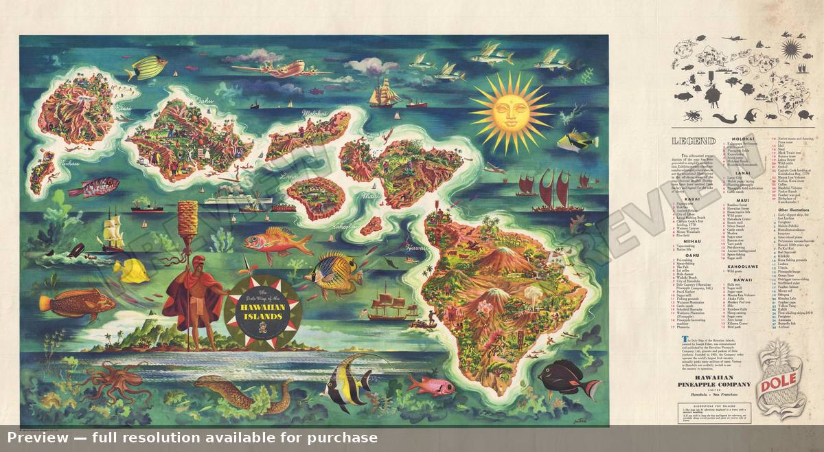 Antique map: Hawaii Dole Pineapple Map, 1950, 1950