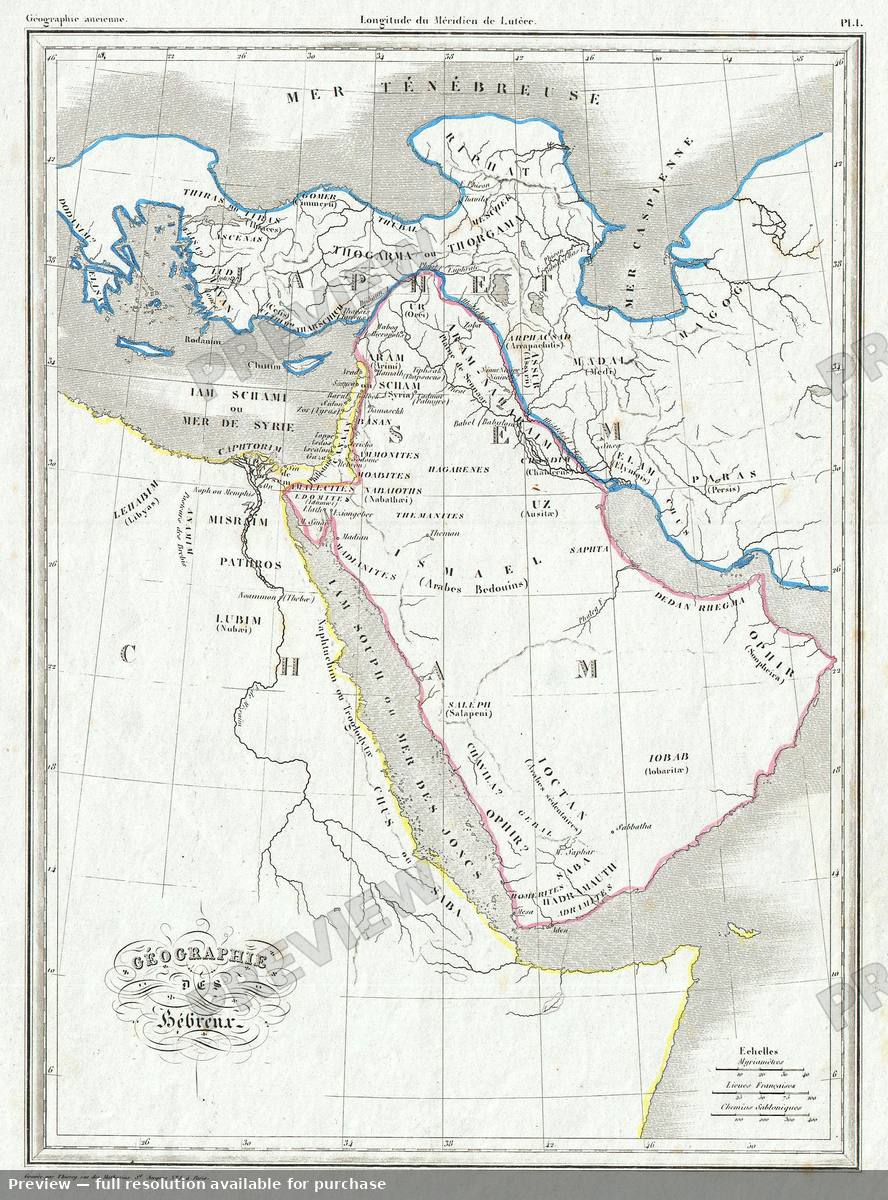 Antique map: Hebreux, 1837, 1837