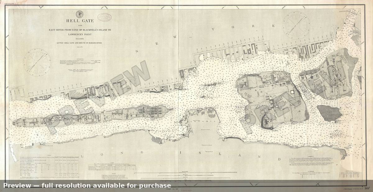 Antique map: Hell Gate Roosevelt Island, 1891, 1891