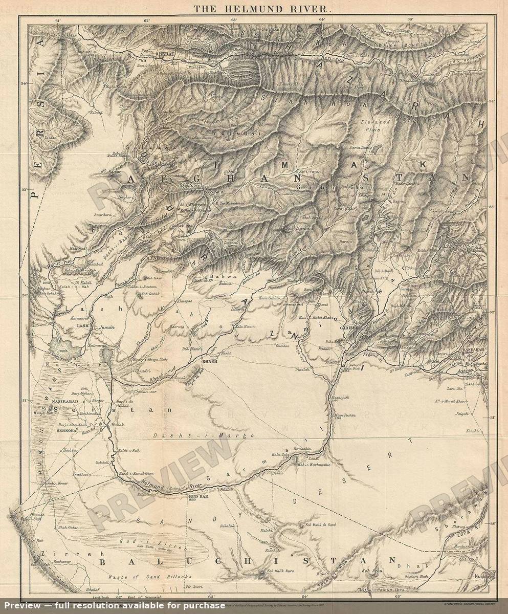Antique map: Helmund River, 1879