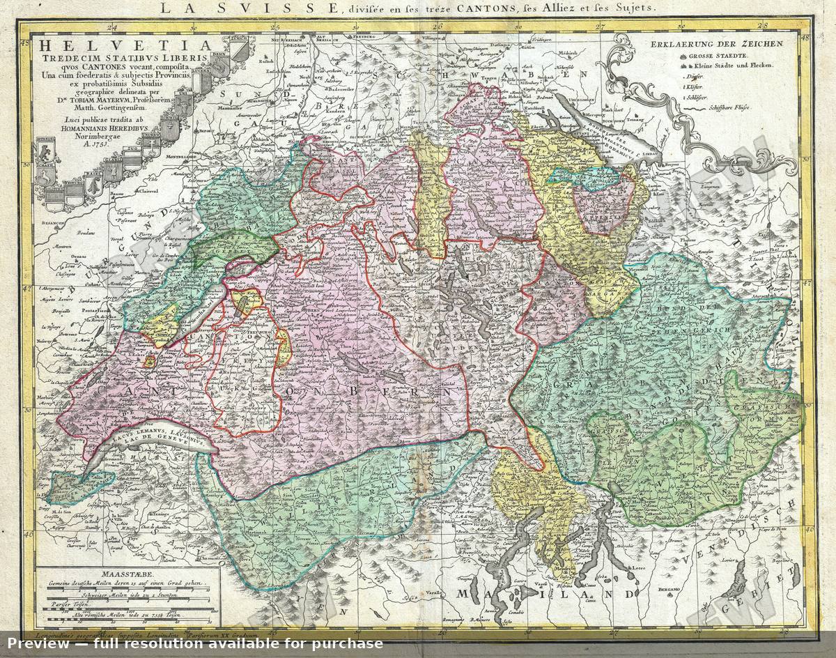 Antique map: Helvetia, 1753, 1753