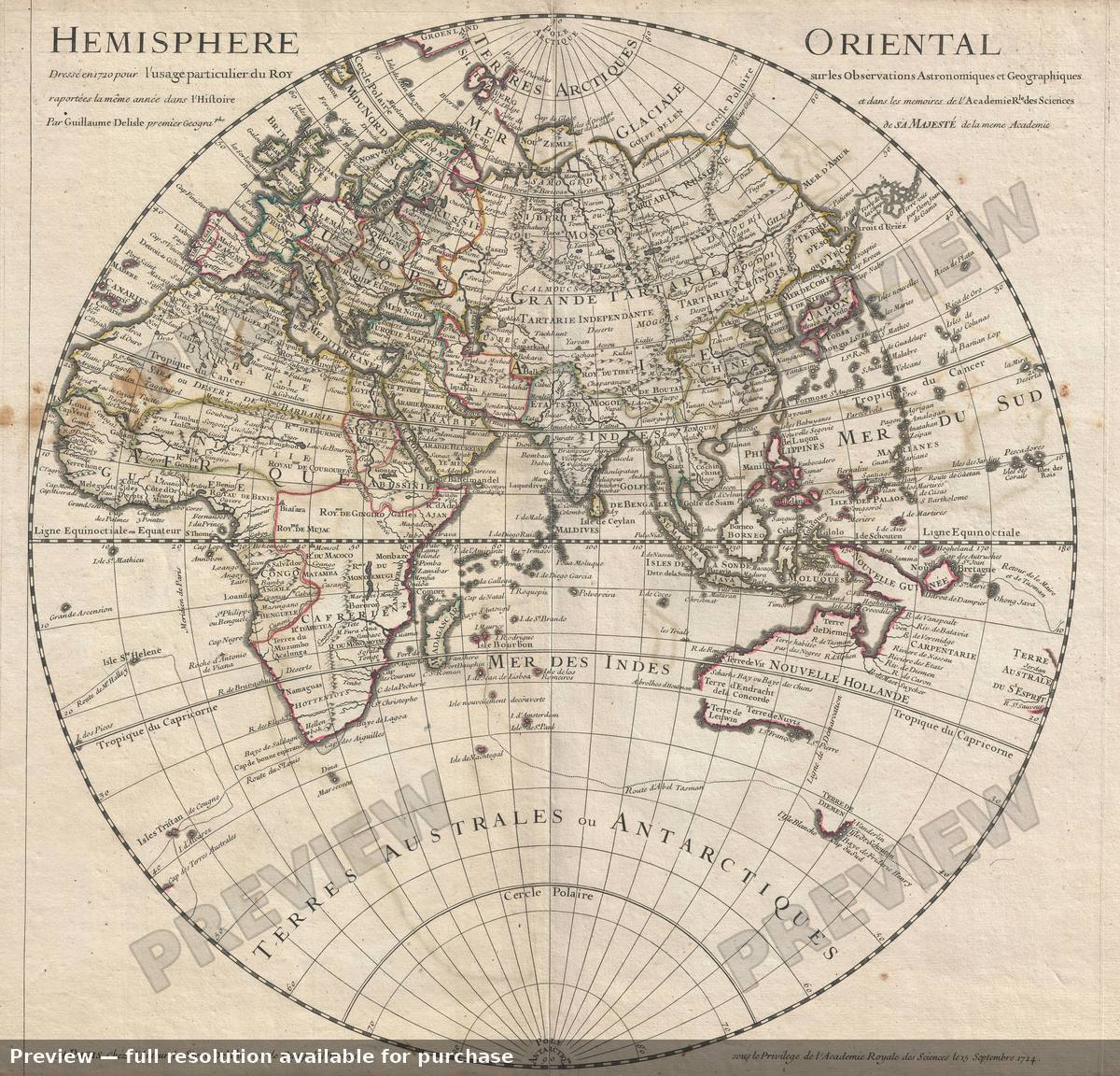 Antique map: Hemisphere Oriental, 1724, 1724