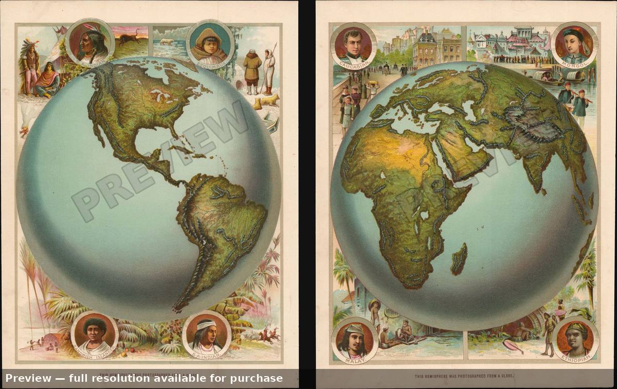 Antique map: Hemispheres, 1885