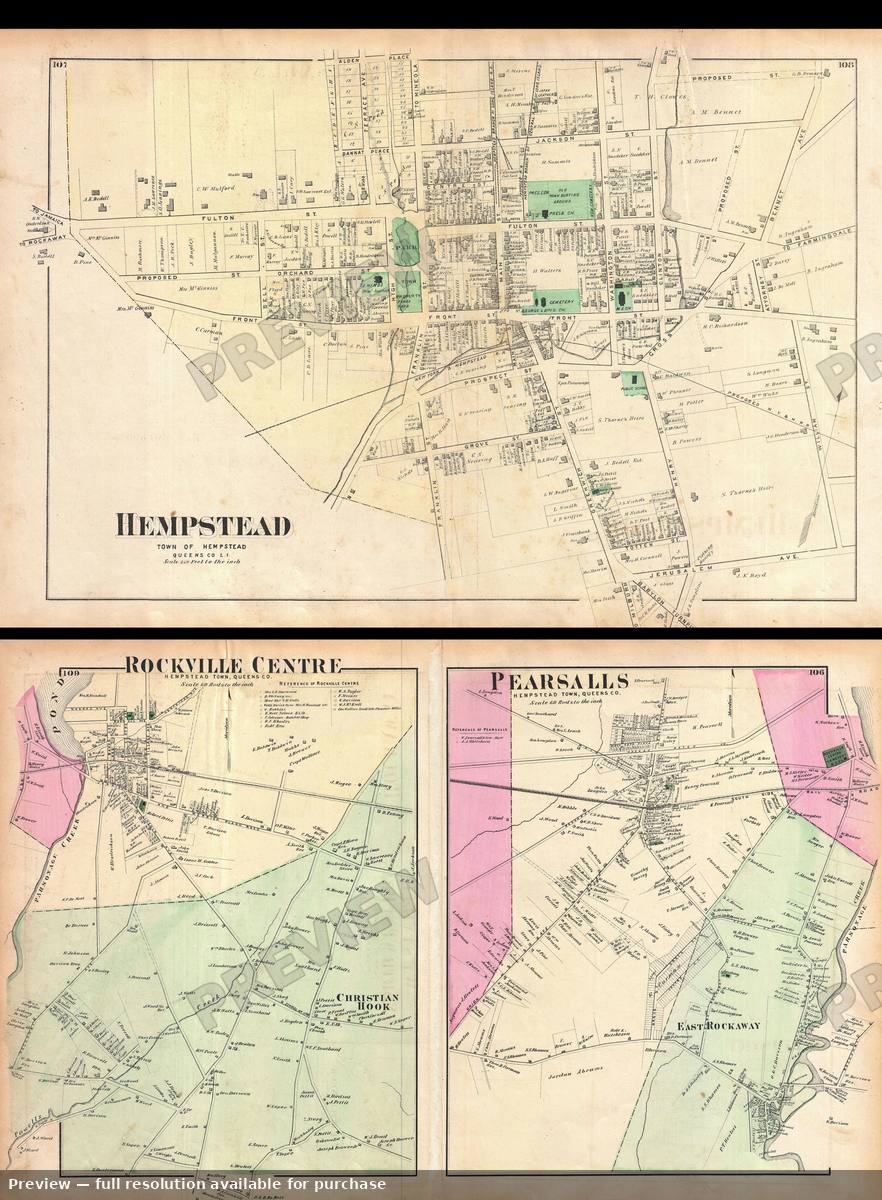 Antique map: Hempstead Rockville, 1873