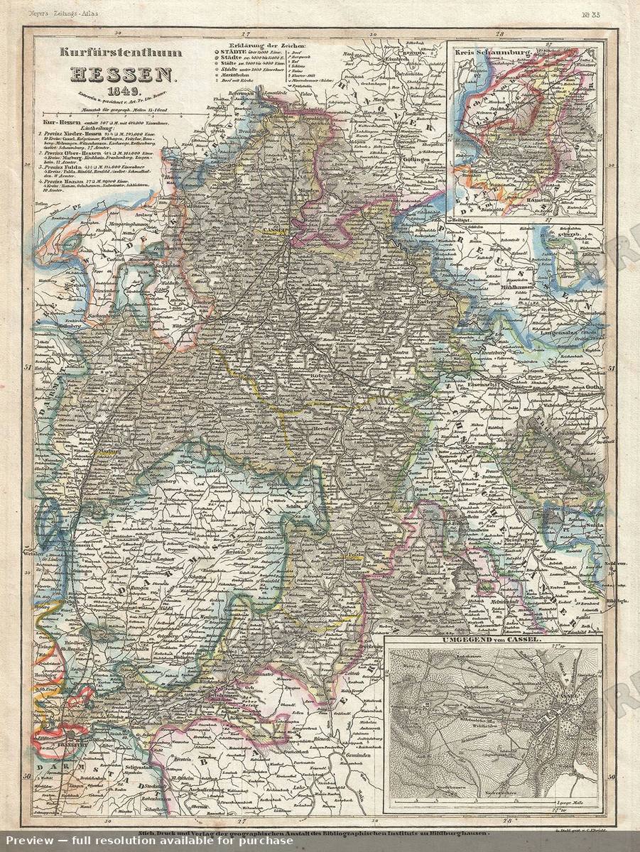 Antique map: Hessen, 1849, 1849