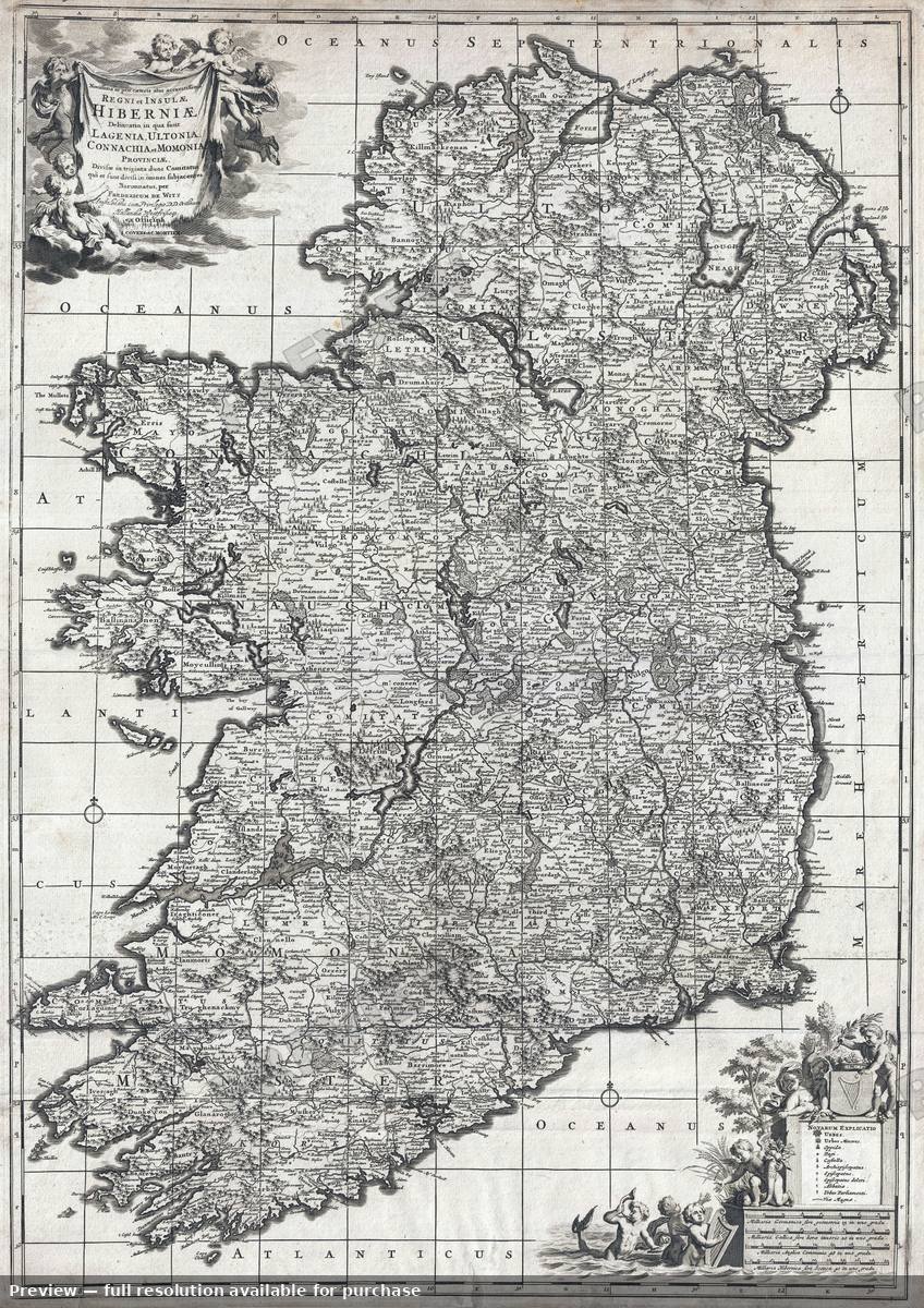 Antique map: Hiberniae Ireland, 1721, 1721