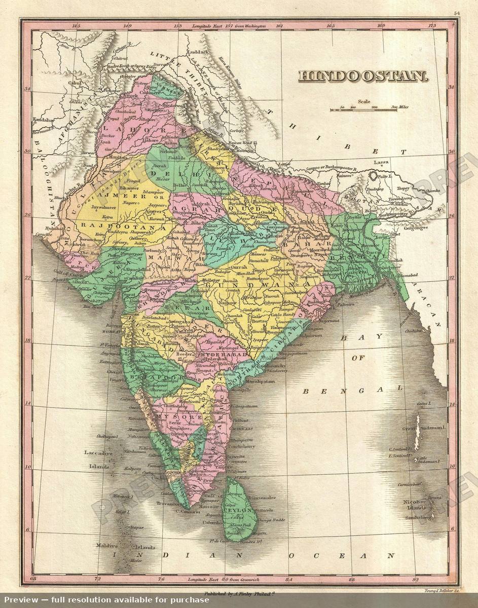 Antique map: Hindoostan, 1827