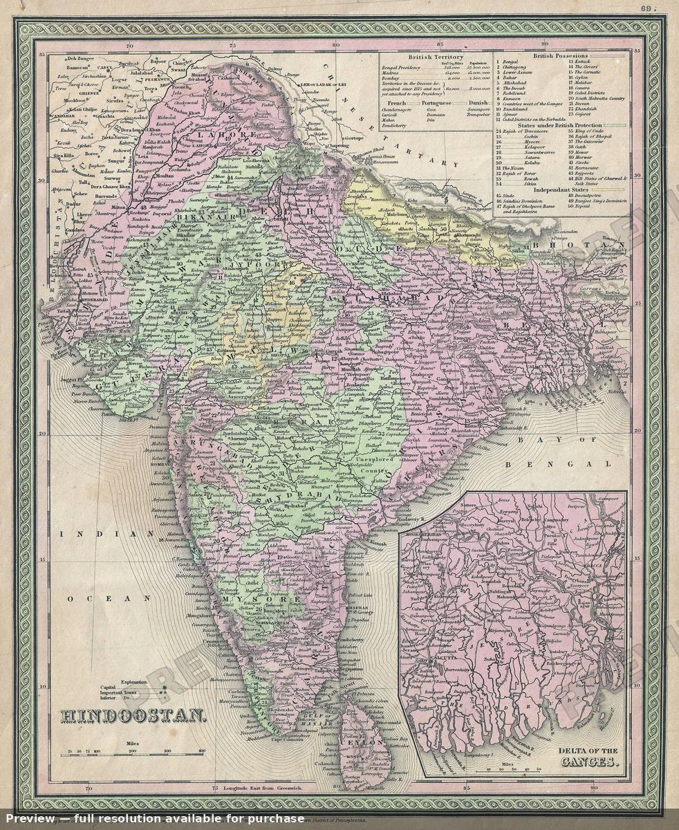 Antique map: Hindoostan, 1850, 1850
