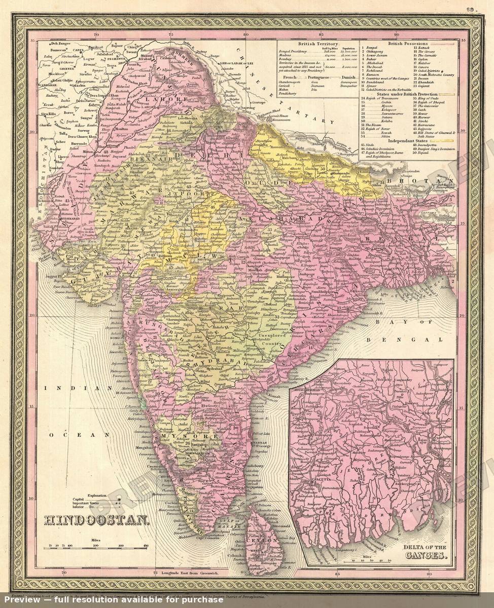 Antique map: Hindoostan, 1854, 1854